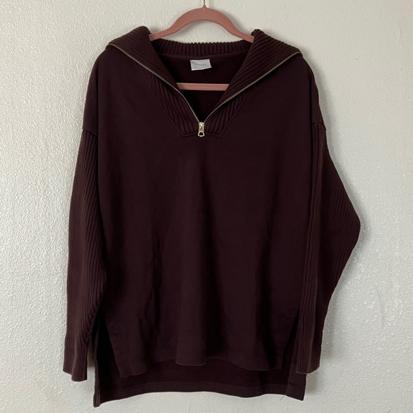 Varley Tops - Varley Chocolate Brown Half Zip Owens Sweatshirt, M